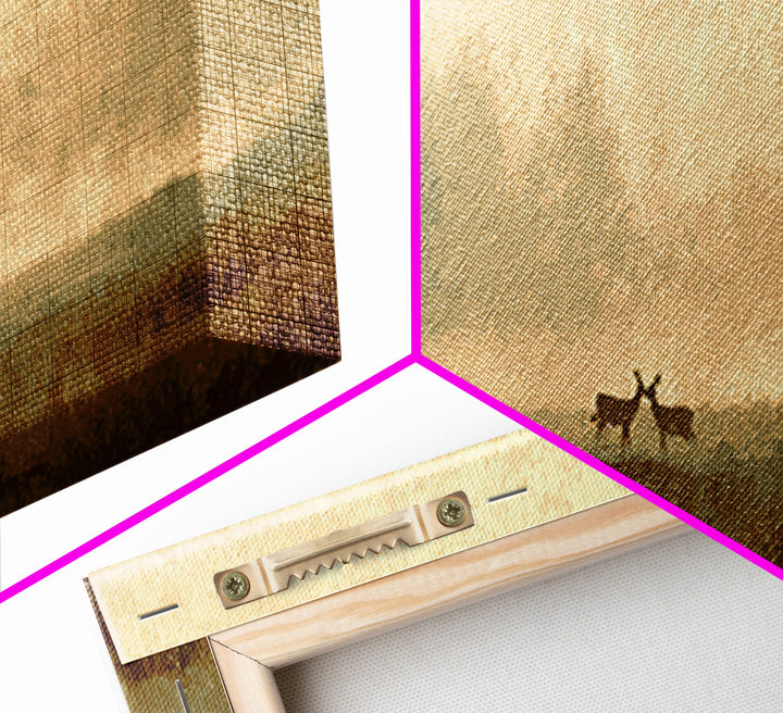 Deer Crossing a Misty Morning Field Framed Canvas Print, Country Art, Boho Decor, Farmhouse Decor, Fine Art, Country, COU-3x1-27