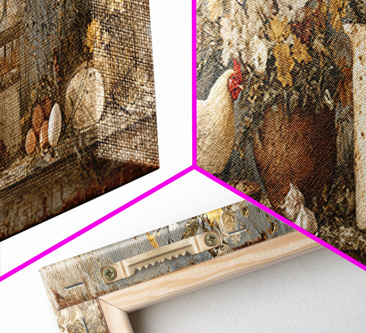 Chickens Pecking Near Garden Flowers Canvas Print, Country Art, Wall Art, Farmhouse Decor, Watercolor Art, Country, COU-3x1-30