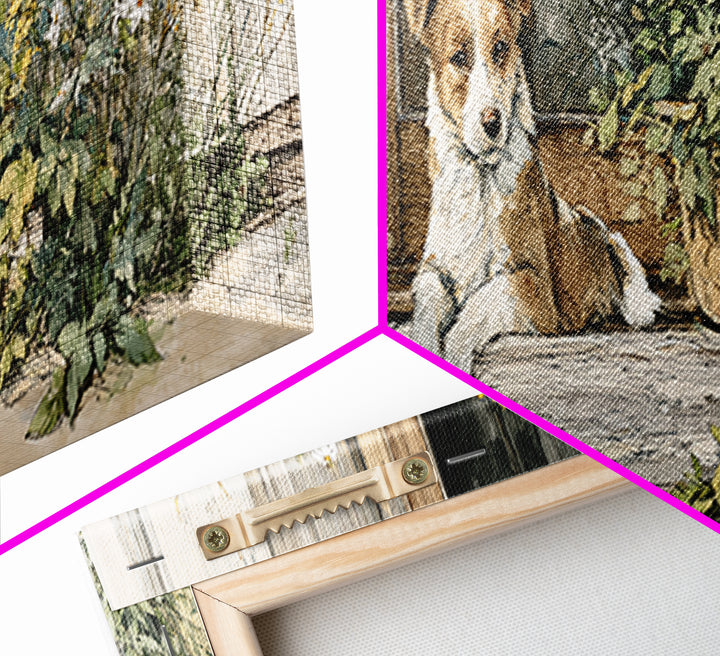 Dog Resting Beside a Porch Flower Pot Canvas Print, Country Art, Original Painting, Farmhouse Decor, Oil Painting, Country, COU-3x1-38