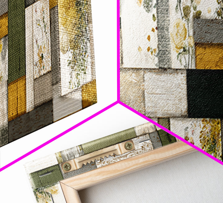 Quilt Geometric Folk Pattern Canvas Print, Country Art, Floral Wall Art, Farmhouse Decor, Abstract Art, Country, Fine Art Print, COU-3x1-4