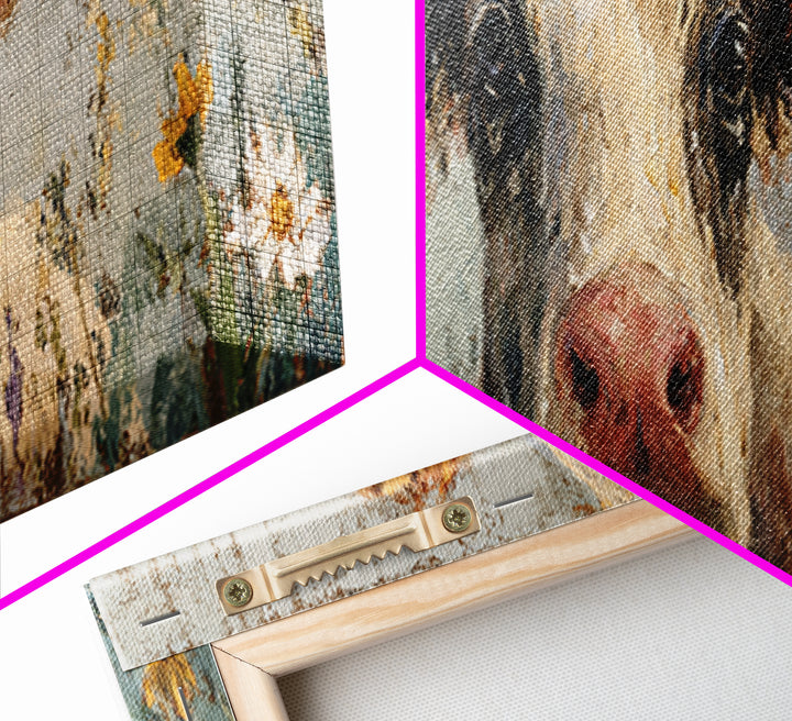 Cow Portrait with Gentle Farmhouse Personality Framed Canvas Print, Country Art, Wall Decor, Farmhouse Decor, Fine Art, Country, COU-3x1-44