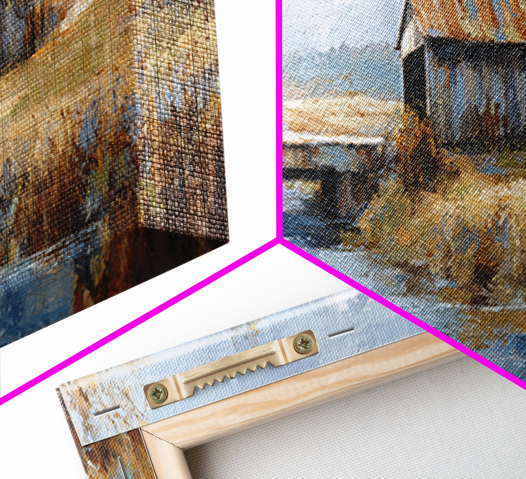 Covered Bridge over a Quiet Creek Framed Canvas Print, Country Art, Contemporary Art, Farmhouse Decor, Fine Art, Country, COU-3x1-55