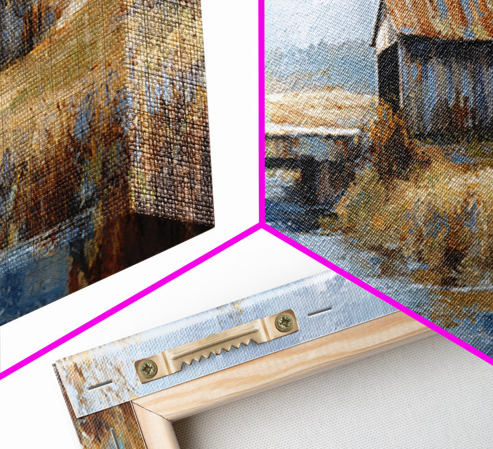 Covered Bridge over a Quiet Creek Framed Canvas Print, Country Art, Contemporary Art, Farmhouse Decor, Fine Art, Country, COU-3x1-55