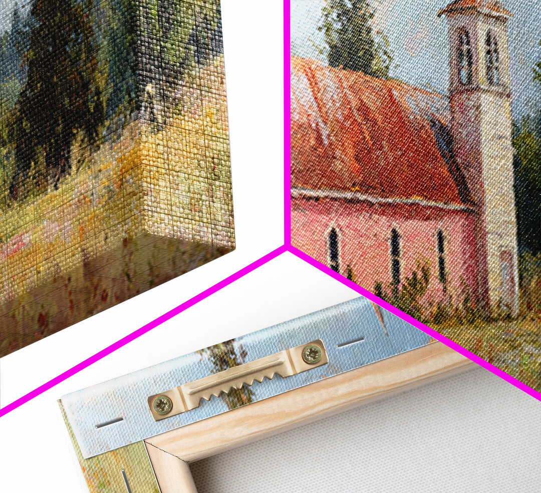 Country Church Steeple Beyond Trees Framed Canvas Print, Country Art, Wall Art, Farmhouse Decor, Fine Art, Country, COU-3x1-59