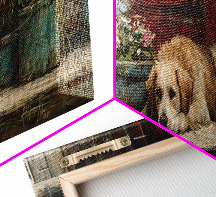 Dog Resting Beside a Porch Flower Pot Canvas Print, Country Art, Gallery Decor, Farmhouse Decor, Fine Art, Country, COU-3x1-62