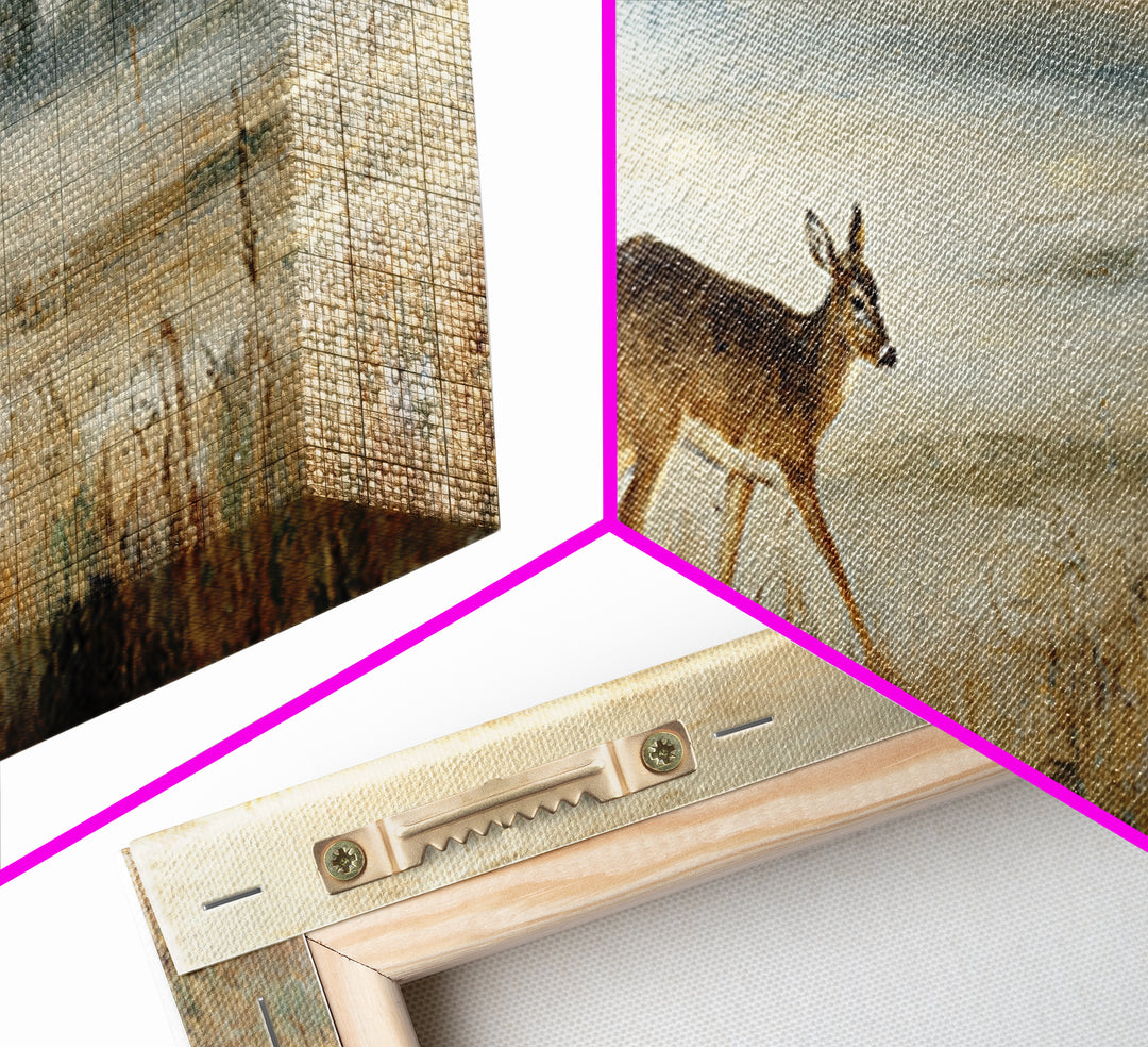 Deer Crossing a Misty Morning Field Canvas Print, Country Art, Digital Wall Art, Farmhouse Decor, Country, Floral Wall Art, COU-3x1-75