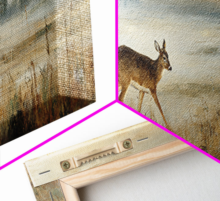Deer Crossing a Misty Morning Field Canvas Print, Country Art, Digital Wall Art, Farmhouse Decor, Country, Floral Wall Art, COU-3x1-75