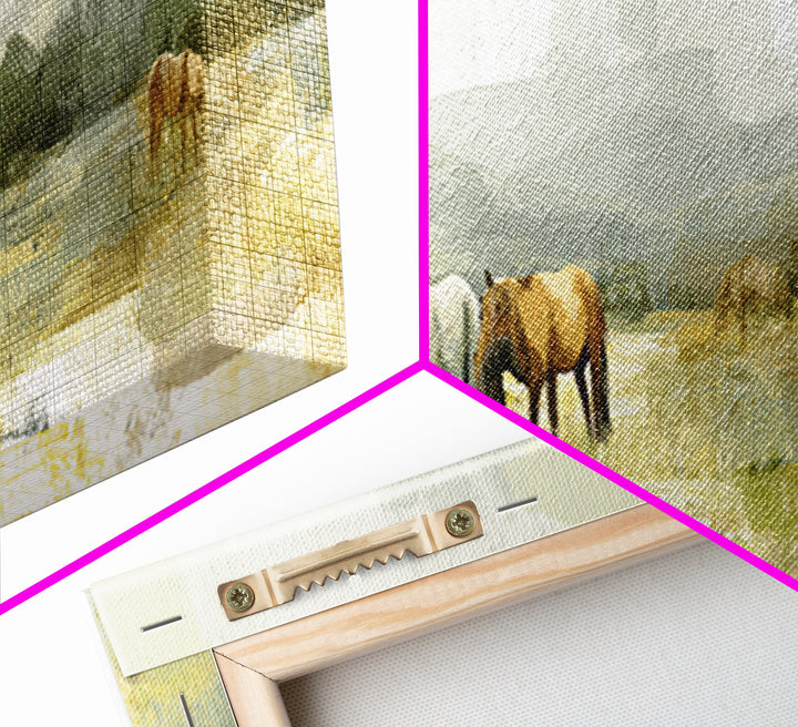 Rolling Pasture with Grazing Horses at Sunrise Canvas Print, Country Art, Landscape Wall Art, Farmhouse Decor, Country, COU-3x1-89