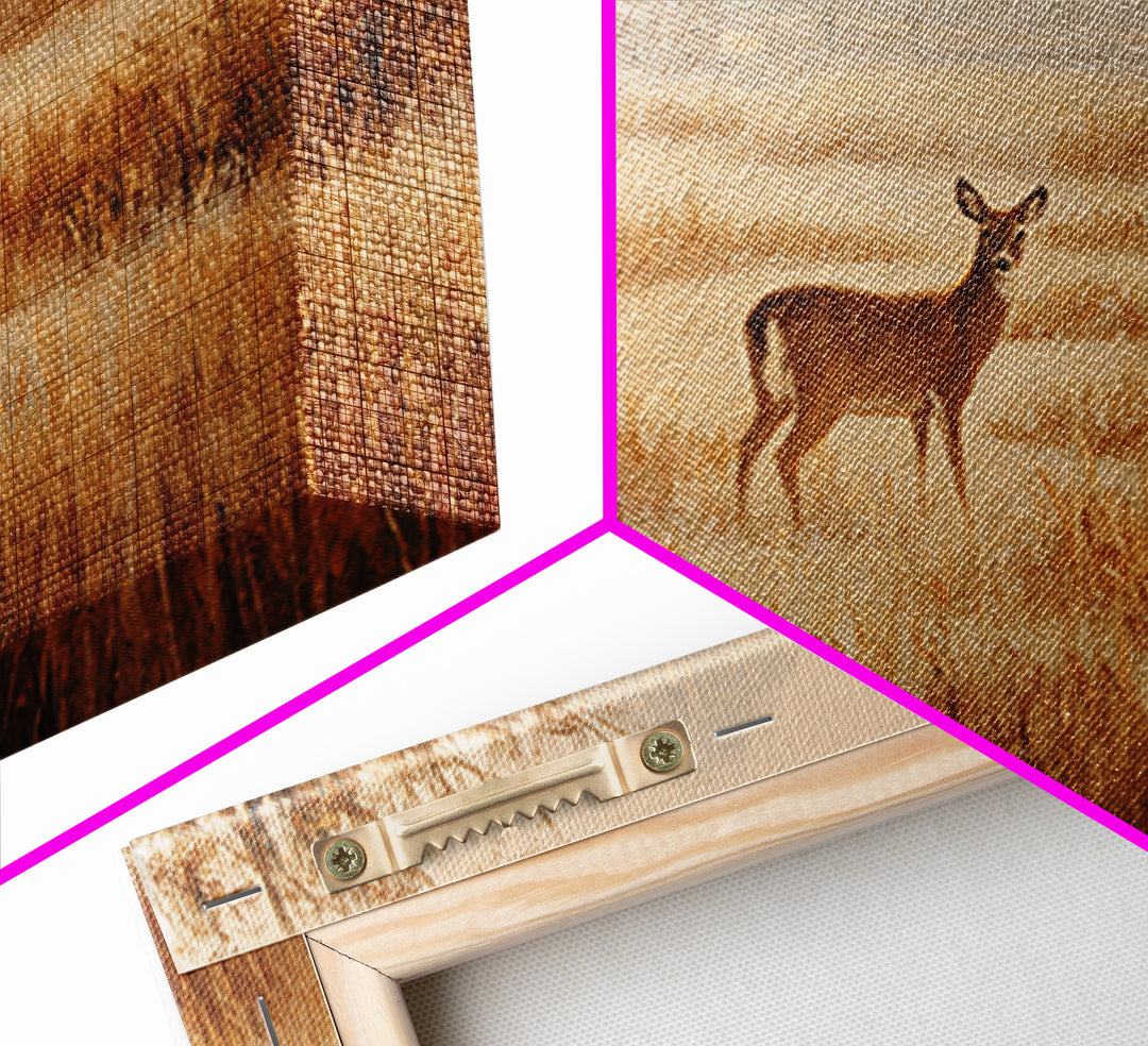 Deer Crossing a Misty Morning Field Framed Canvas Print, Country Art, Oil Painting, Farmhouse Decor, Fine Art, Country, COU-3x2-15