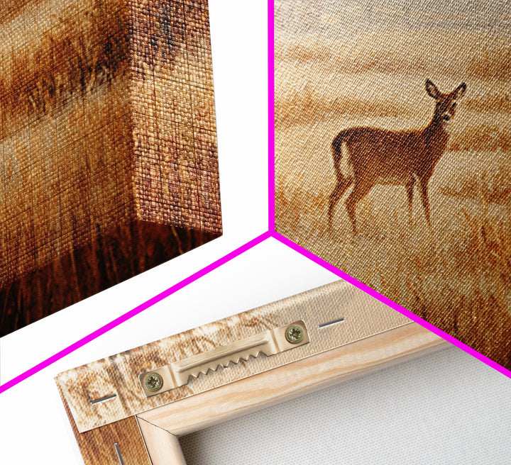 Deer Crossing a Misty Morning Field Framed Canvas Print, Country Art, Oil Painting, Farmhouse Decor, Fine Art, Country, COU-3x2-15