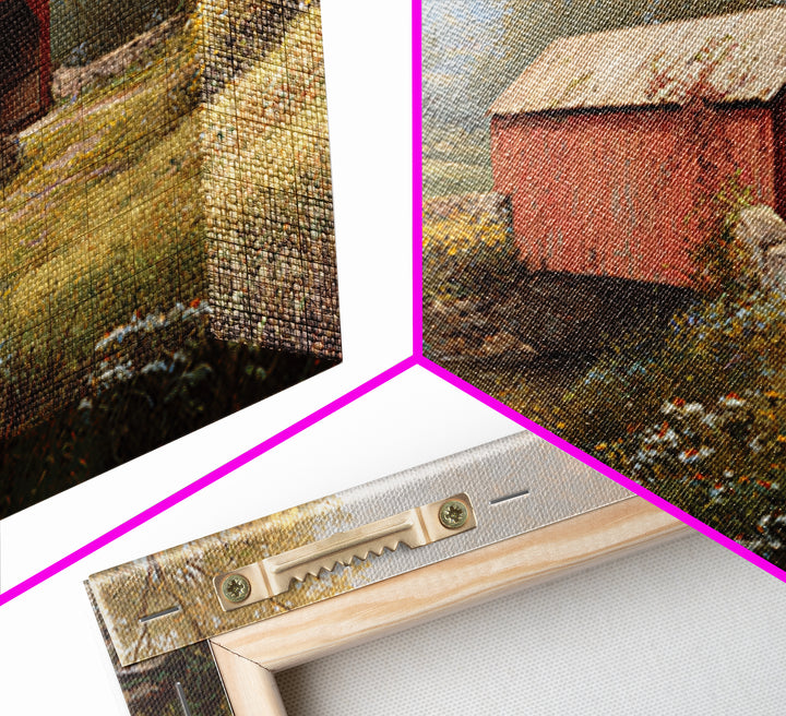 Covered Bridge over a Quiet Creek Framed Canvas Print, Country Art, Landscape Painting, Farmhouse Decor, Fine Art, Country, COU-3x2-19