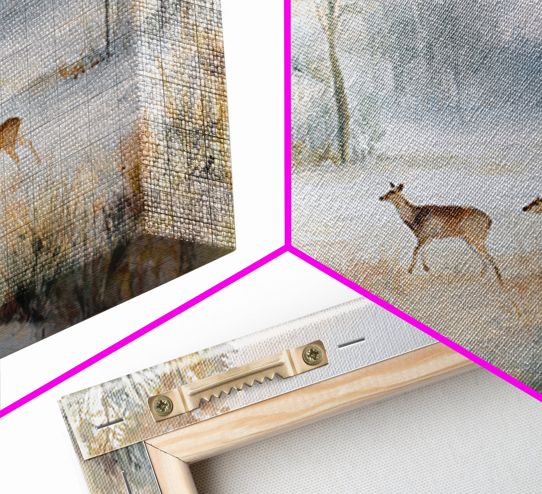 Deer Crossing a Misty Morning Field Framed Canvas Print, Country Art, Wall Decor, Farmhouse Decor, Fine Art, Country, COU-3x2-39