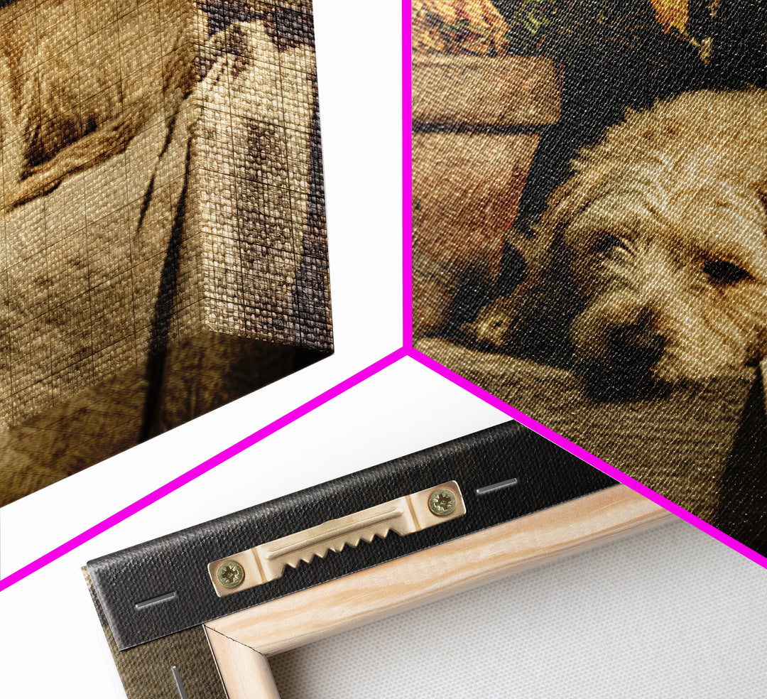 Dog Resting Beside a Porch Flower Pot Framed Canvas Print, Country Art, Farmhouse Decor, Fine Art, Country, Gallery Wall Art, COU-3x2-74