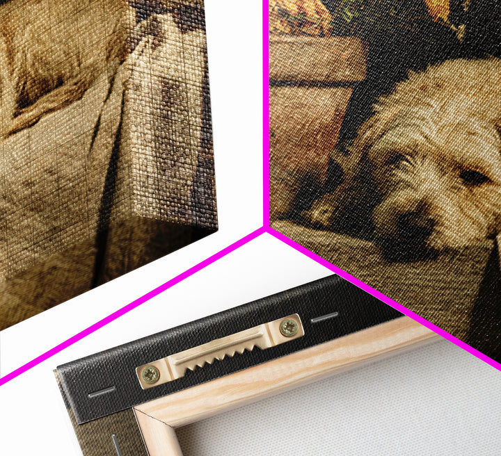 Dog Resting Beside a Porch Flower Pot Framed Canvas Print, Country Art, Farmhouse Decor, Fine Art, Country, Gallery Wall Art, COU-3x2-74