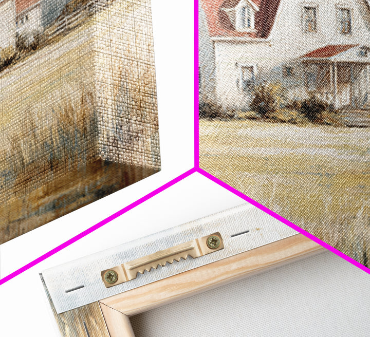 White Farmhouse Surrounded by Tall Grass Framed Canvas Print, Country Art, Watercolor Painting, Farmhouse Decor, Country, COU-3x2-86
