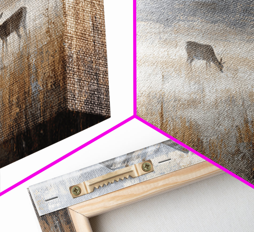 Deer Crossing a Misty Morning Field Framed Canvas Print, Country Art, Modern Decor, Farmhouse Decor, Fine Art, Country, COU-3x2-87