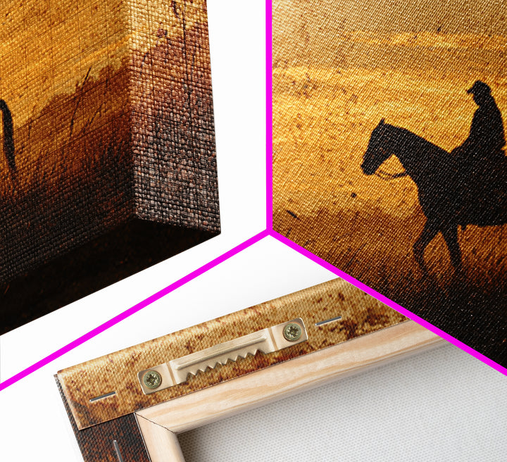 Horse and Rider Silhouette at Dusk Canvas Print, Country Art, Landscape Wall Art, Farmhouse Decor, Fine Art, Country, COU-3x2-93
