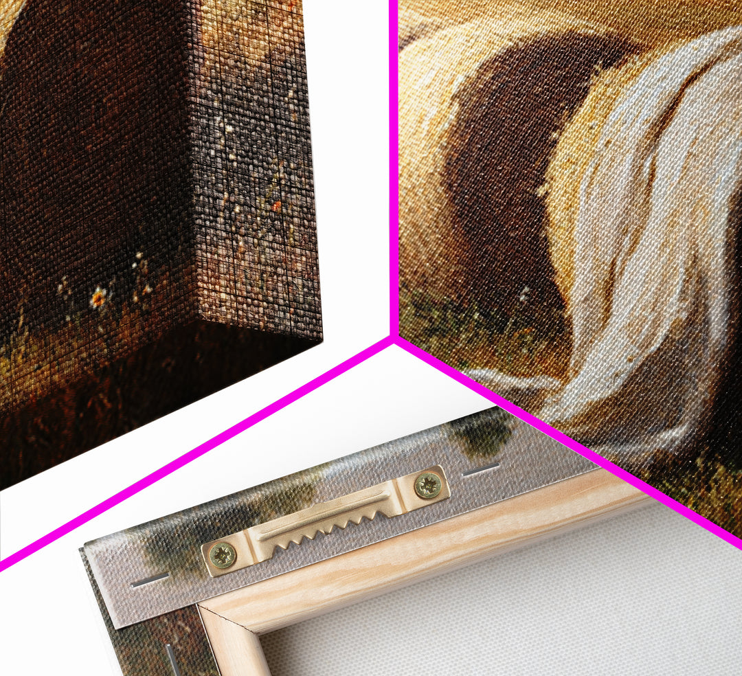 Hay Bales in Late Afternoon Sun Framed Canvas Print, Country Art, Luxury Decor, Farmhouse Decor, Fine Art, Country, COU-3x2-96