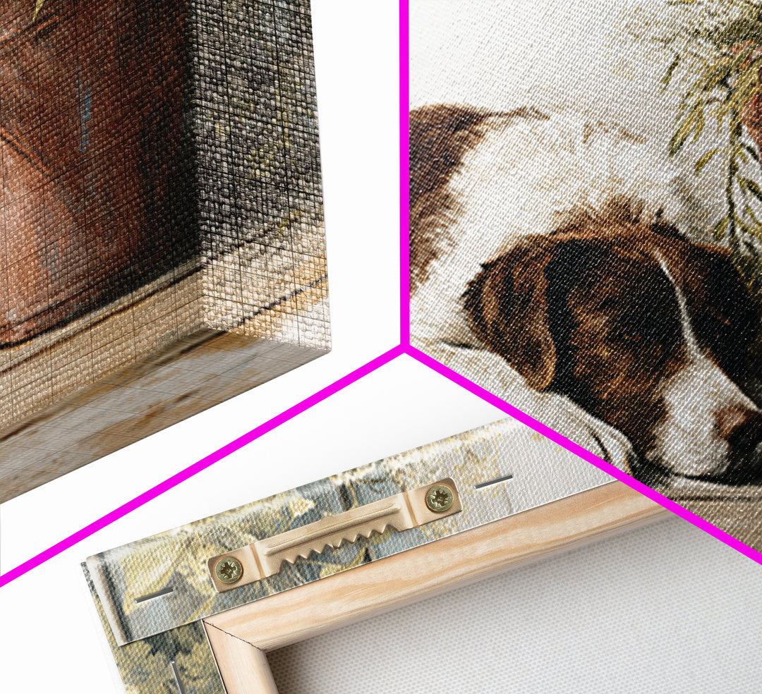 Dog Resting Beside a Porch Flower Pot Canvas Print, Country Art, Digital Art Prints, Farmhouse Decor, Oil Painting, Country, COU-3x2-98