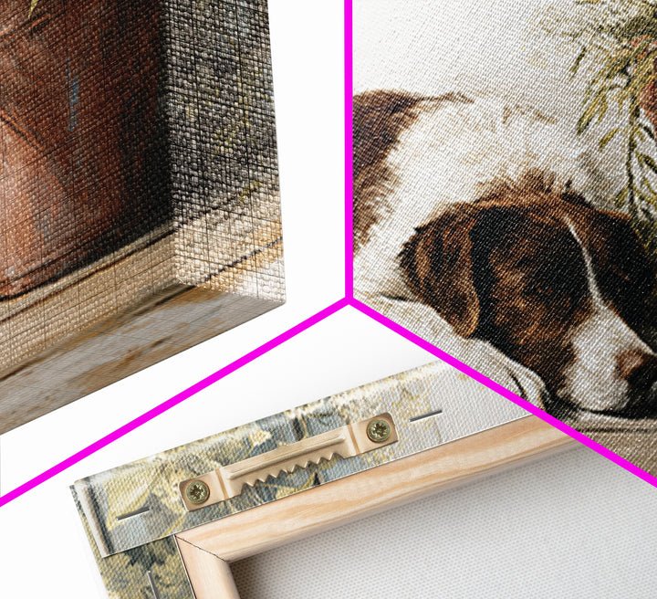 Dog Resting Beside a Porch Flower Pot Canvas Print, Country Art, Digital Art Prints, Farmhouse Decor, Oil Painting, Country, COU-3x2-98