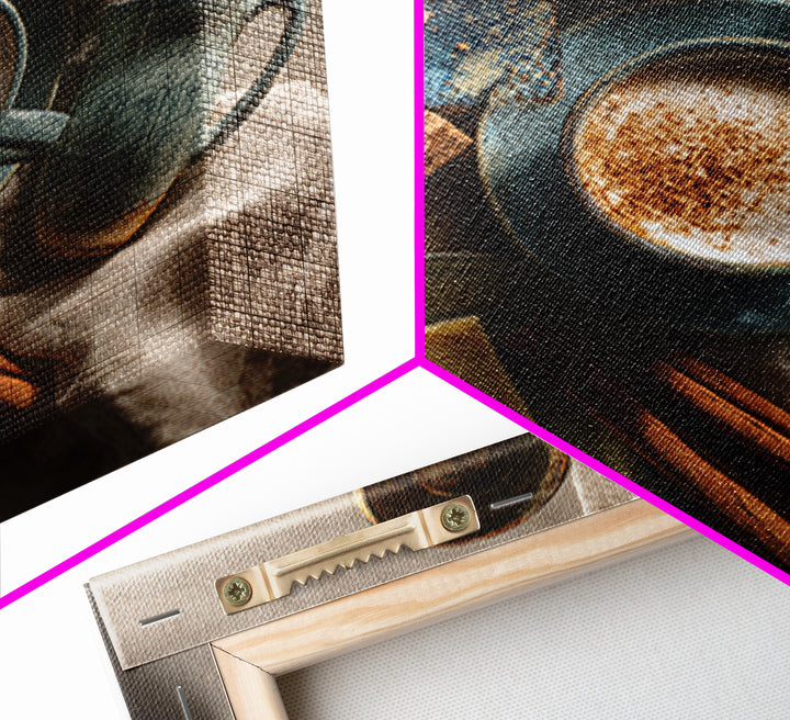 Cinnamon Sticks and Cappuccino Foam Still Life Framed Canvas Print, Coffee Shop Art, Gothic Wall Art, Cafe Decor, CSA-1x1-24