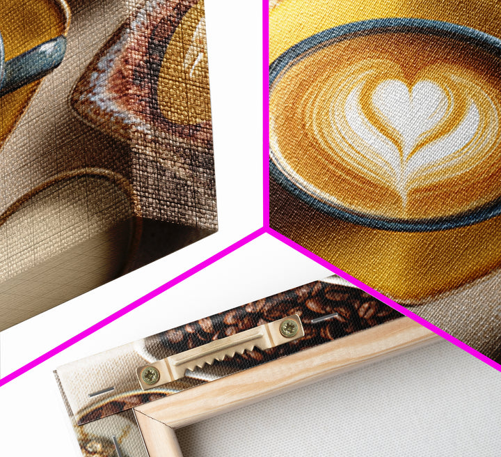 Latte Art Heart Seen from Above Framed Canvas Print, Coffee Shop Art, Digital Wall Art, Cafe Decor, Oil Painting, Cafe, CSA-1x1-28