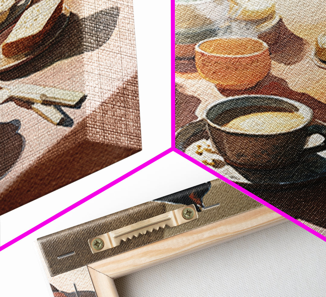 Black Cat Beside a Steaming Cup Framed Canvas Print, Coffee Shop Art, Gallery Decor, Cafe Decor, Fine Art, Cafe, Wall Art, CSA-1x1-38
