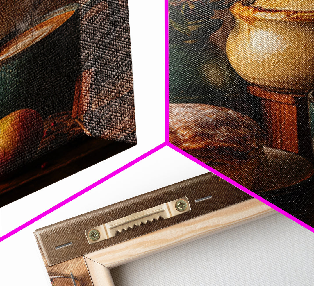 Sunlit Pastry and Coffee Arrangement Framed Canvas Print, Coffee Shop Art, Kitchen Wall Decor, Cafe Decor, Oil Painting, Cafe, CSA-1x1-43