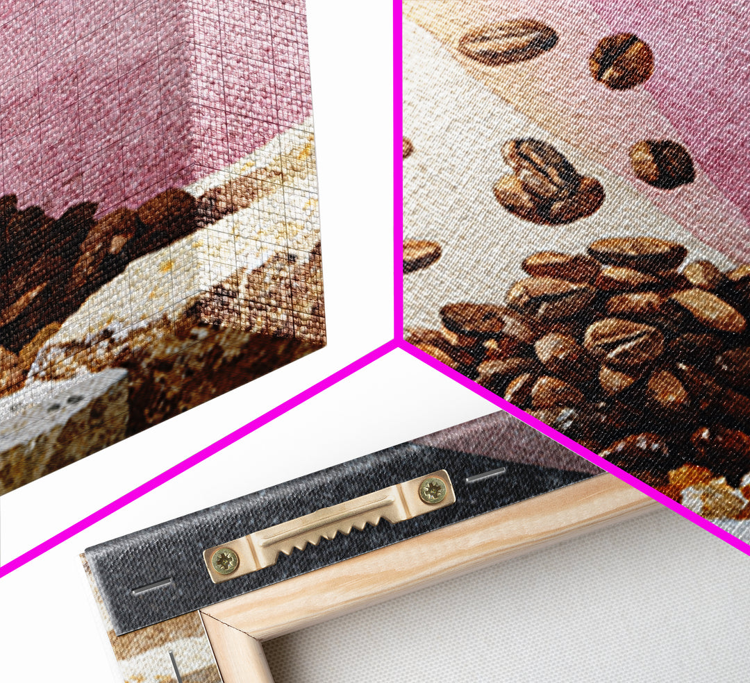 Roasted Beans Falling Through Dark Space Framed Canvas Print, Coffee Shop Art, Kitchen Wall Art, Cafe Decor, Fine Art, Cafe, CSA-1x1-44