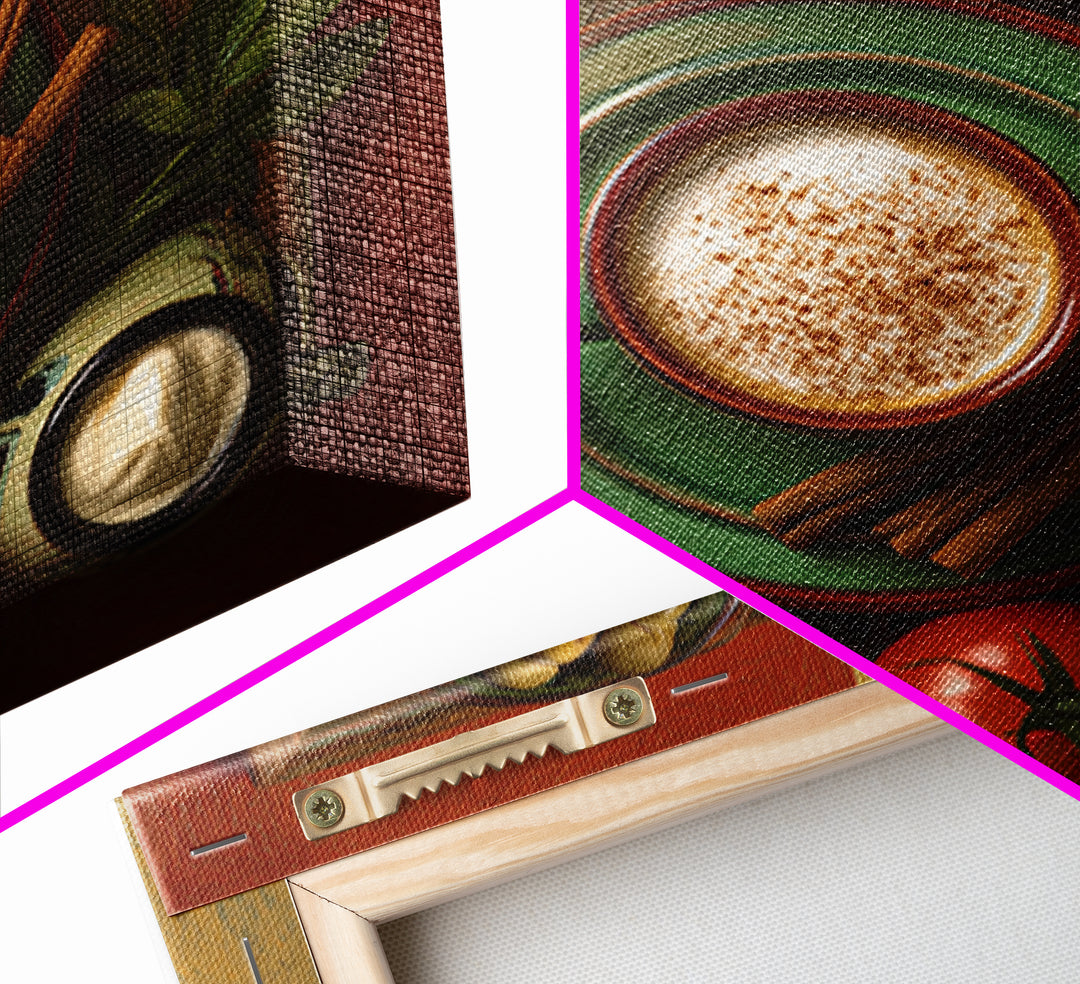 Cinnamon Sticks and Cappuccino Foam Still Life Framed Canvas Print, Coffee Shop Art, Coffee, Cafe Decor, Fine Art, Cafe, CSA-1x1-48