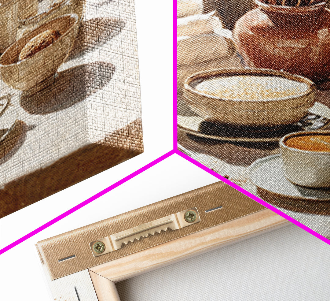 Cinnamon Sticks and Cappuccino Foam Still Life Framed Canvas Print, Coffee Shop Art, Minimalist Wall Art, Cafe Decor, CSA-1x1-72