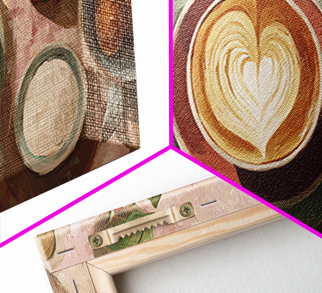 Latte Art Heart Seen from Above Framed Canvas Print, Coffee Shop Art, Minimalist Decor, Cafe Decor, Cafe, Kitchen Wall Art, CSA-2x1-24