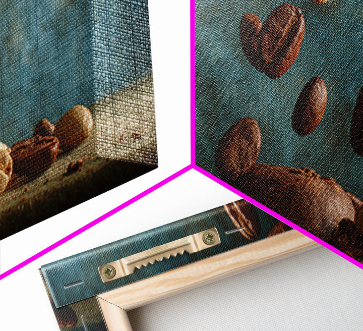 Roasted Beans Falling Through Dark Space Framed Canvas Print, Coffee Shop Art, Wall Decor, Cafe Decor, Fine Art, Cafe, CSA-2x1-40
