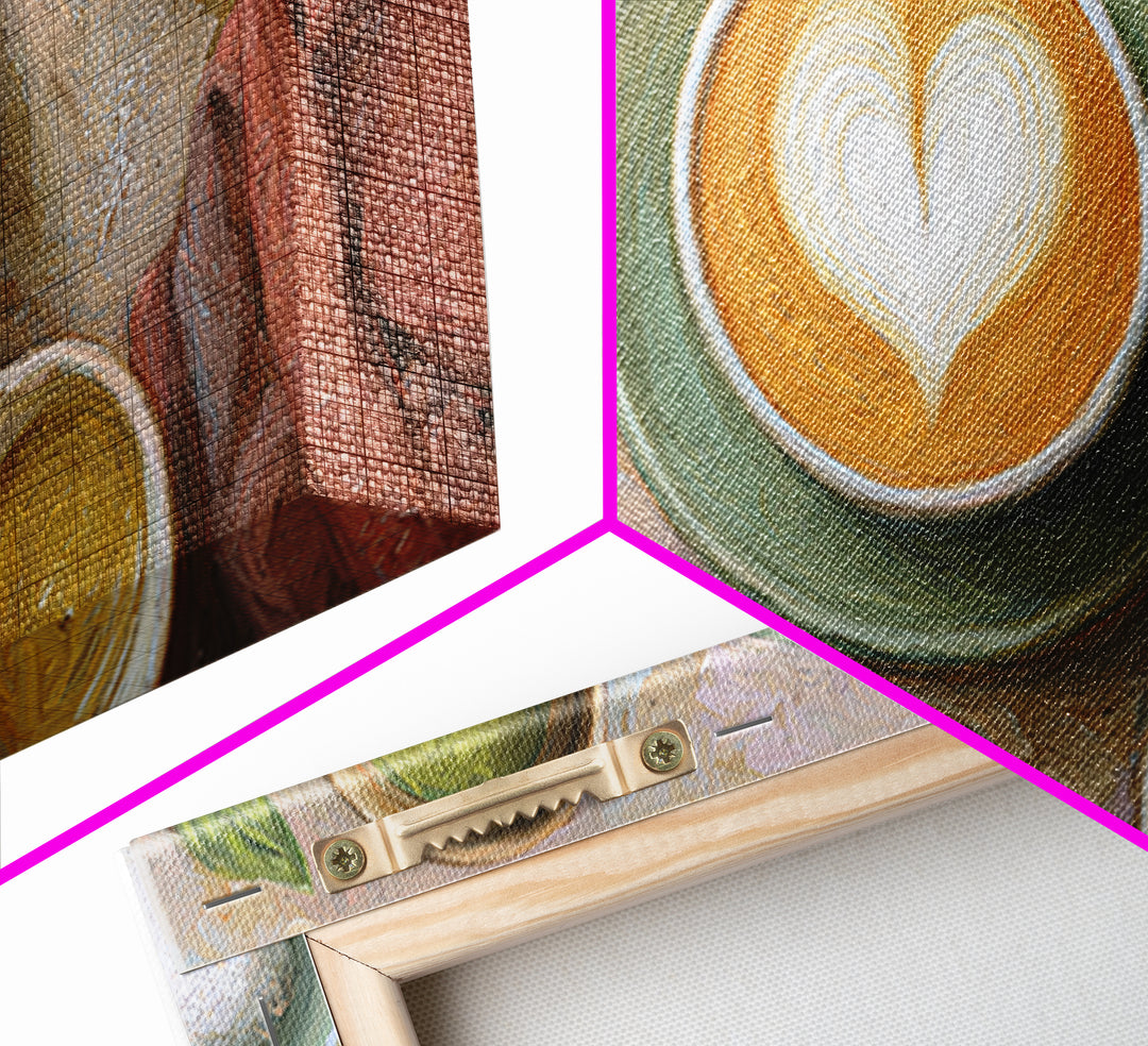 Latte Art Heart Seen from Above Framed Canvas Print, Coffee Shop Art, Kitchen Wall Decor, Cafe Decor, Oil Painting, Cafe, CSA-2x1-96