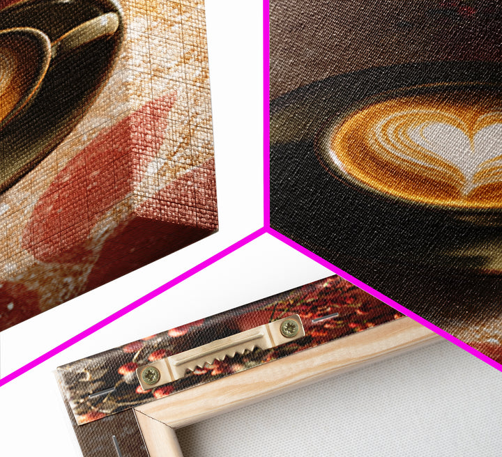 Latte Art Heart Seen from Above Framed Canvas Print, Coffee Shop Art, Digital Wall Art, Cafe Decor, Oil Painting, Cafe, CSA-2x3-12