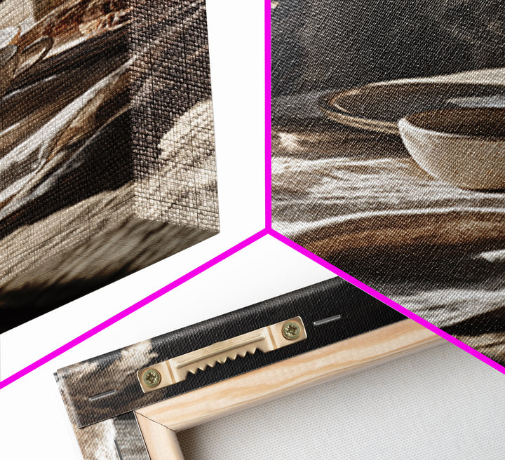 Black Cat Beside a Steaming Cup Canvas Print, Coffee Shop Art, Canvas Wall Art, Cafe Decor, Fine Art, Cafe, Bedroom Wall Art, CSA-2x3-70
