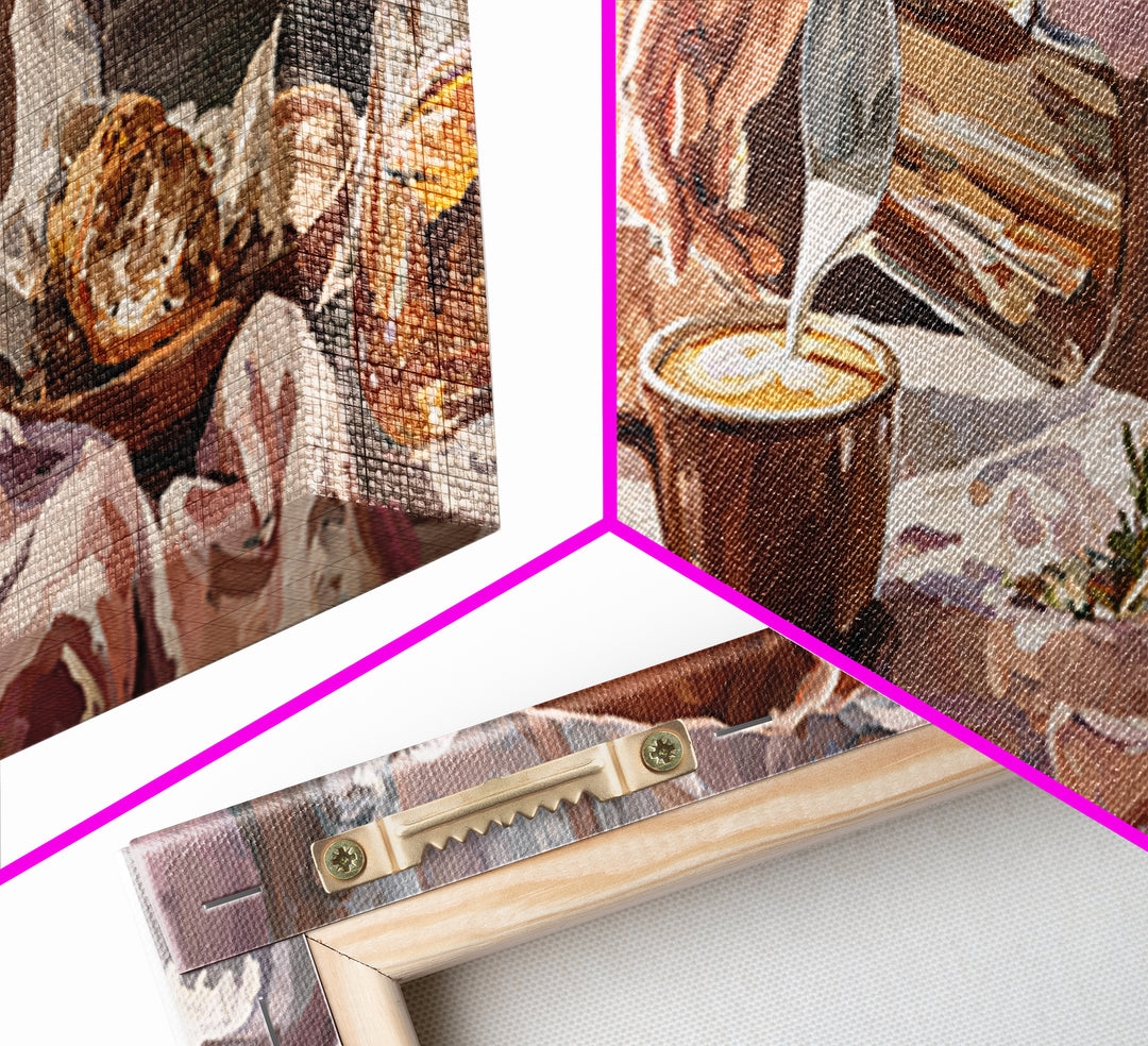 Barista Hands Pouring Milk into Espresso Canvas Print, Coffee Shop Art, Dopamine Decor, Cafe Decor, Cafe, Coffee Wall Art, CSA-3x1-13