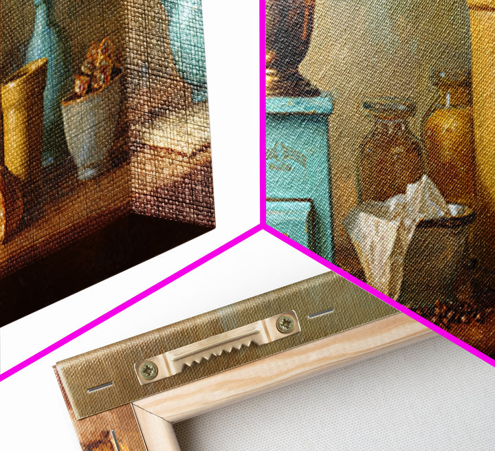 Coffee Grinder Antique Still Life Framed Canvas Print, Coffee Shop Art, Whimsical Art, Cafe Decor, Oil Painting, Cafe, CSA-3x1-28