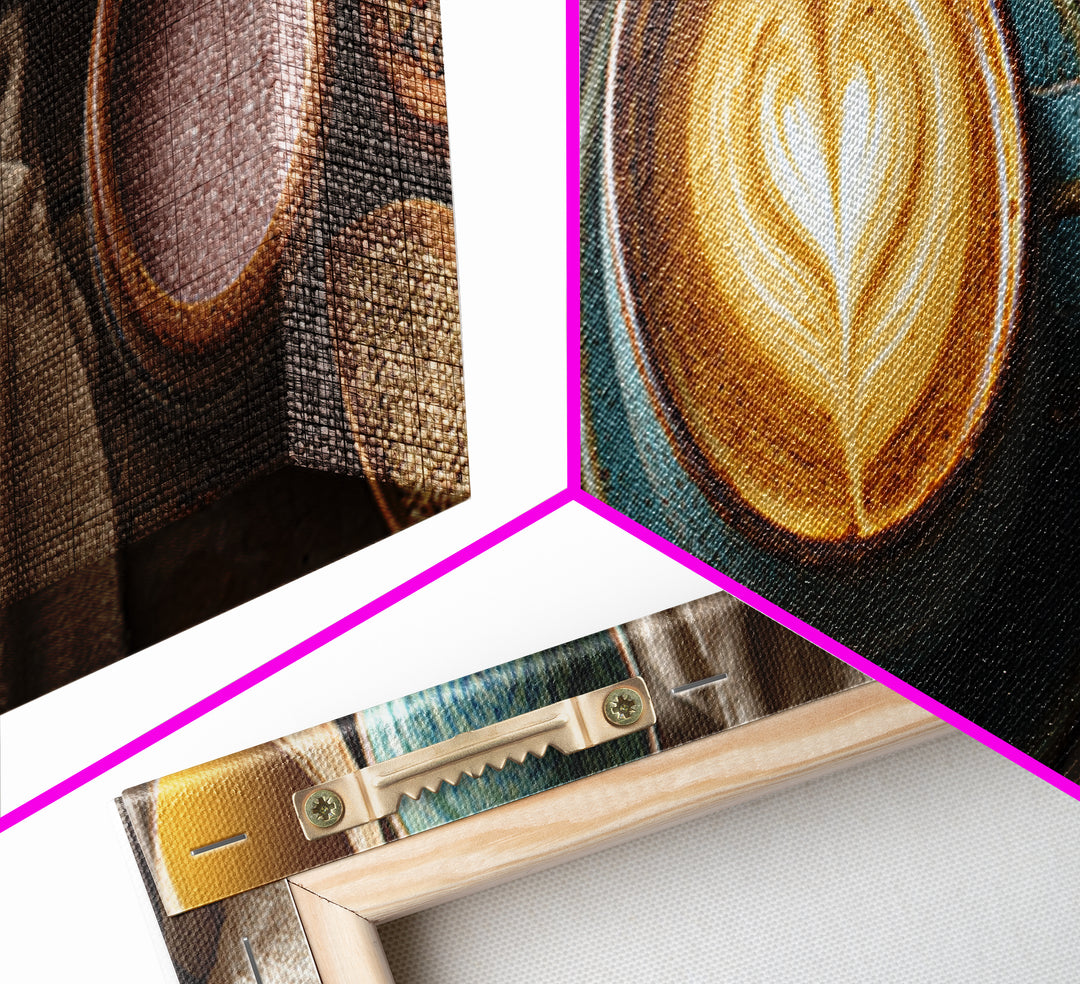 Latte Art Heart Seen from Above Framed Canvas Print, Coffee Shop Art, Modern Decor, Cafe Decor, Fine Art, Cafe, Wall Decor, CSA-3x1-44
