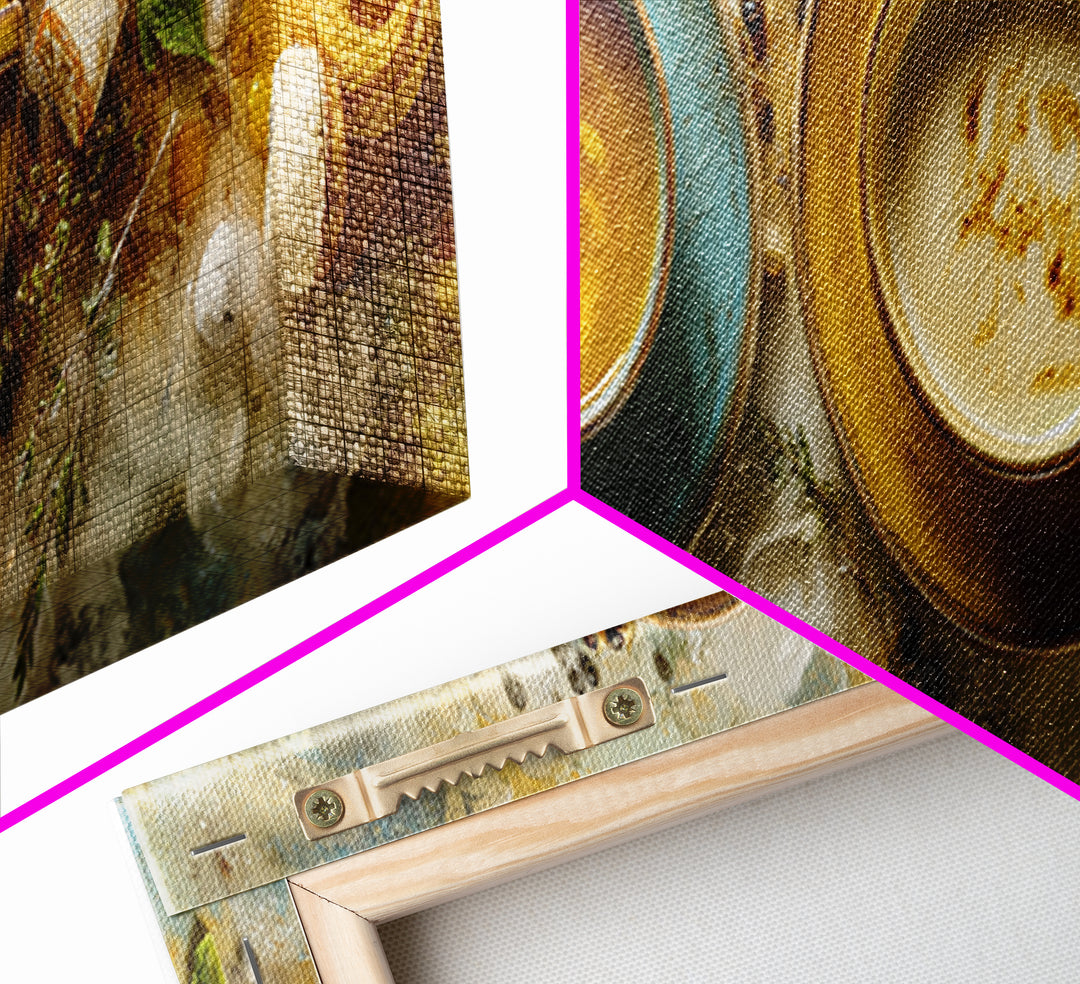 Two Cups Facing Each Other Framed Canvas Print, Coffee Shop Art, Coffee Art, Cafe Decor, Fine Art, Cafe, Textured Painting, CSA-3x1-53