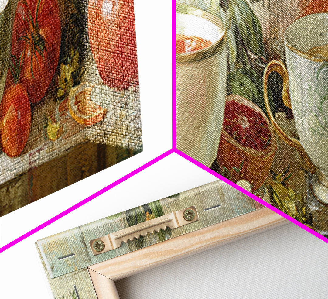 Two Cups Facing Each Other Framed Canvas Print, Coffee Shop Art, Coffee Art, Cafe Decor, Fine Art, Cafe, Textured Painting, CSA-3x1-77