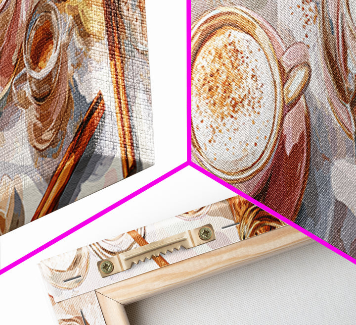 Cinnamon Sticks and Cappuccino Foam Still Life Canvas Print, Coffee Shop Art, Wall Art, Cafe Decor, Oil Painting, Cafe, CSA-3x1-88