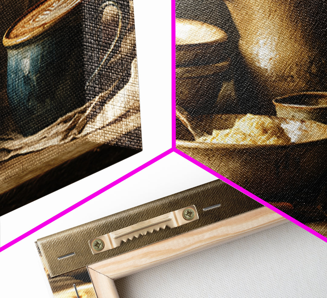 Cinnamon Sticks and Cappuccino Foam Still Life Framed Canvas Print, Coffee Shop Art, Wall Art, Cafe Decor, Oil Painting, Cafe, CSA-3x2-100