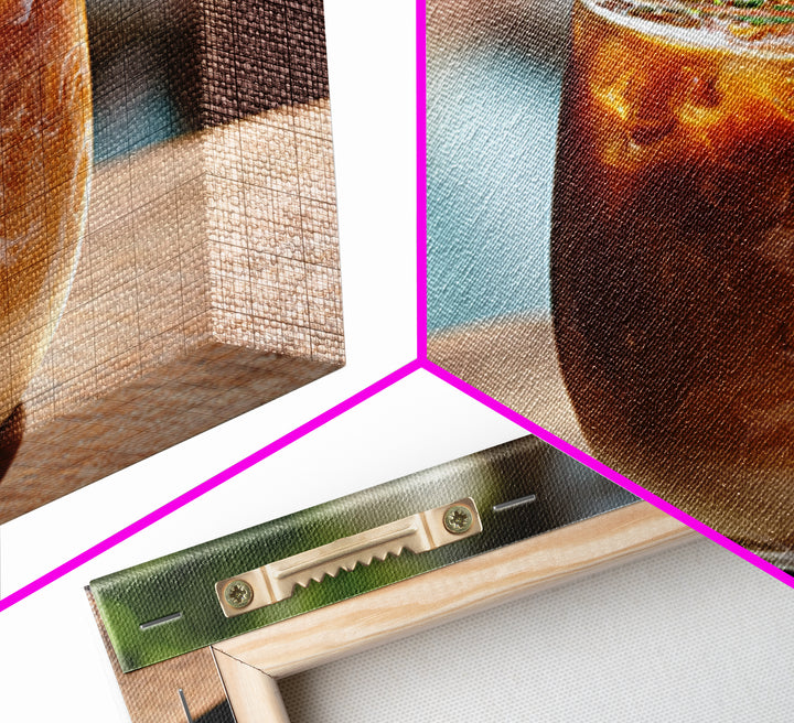 Iced Coffee Glass Framed Canvas Print, Coffee Shop Art, Canvas Print, Cafe Decor, Fine Art, Cafe, Neutral Decor, Modern Decor, CSA-3x2-15
