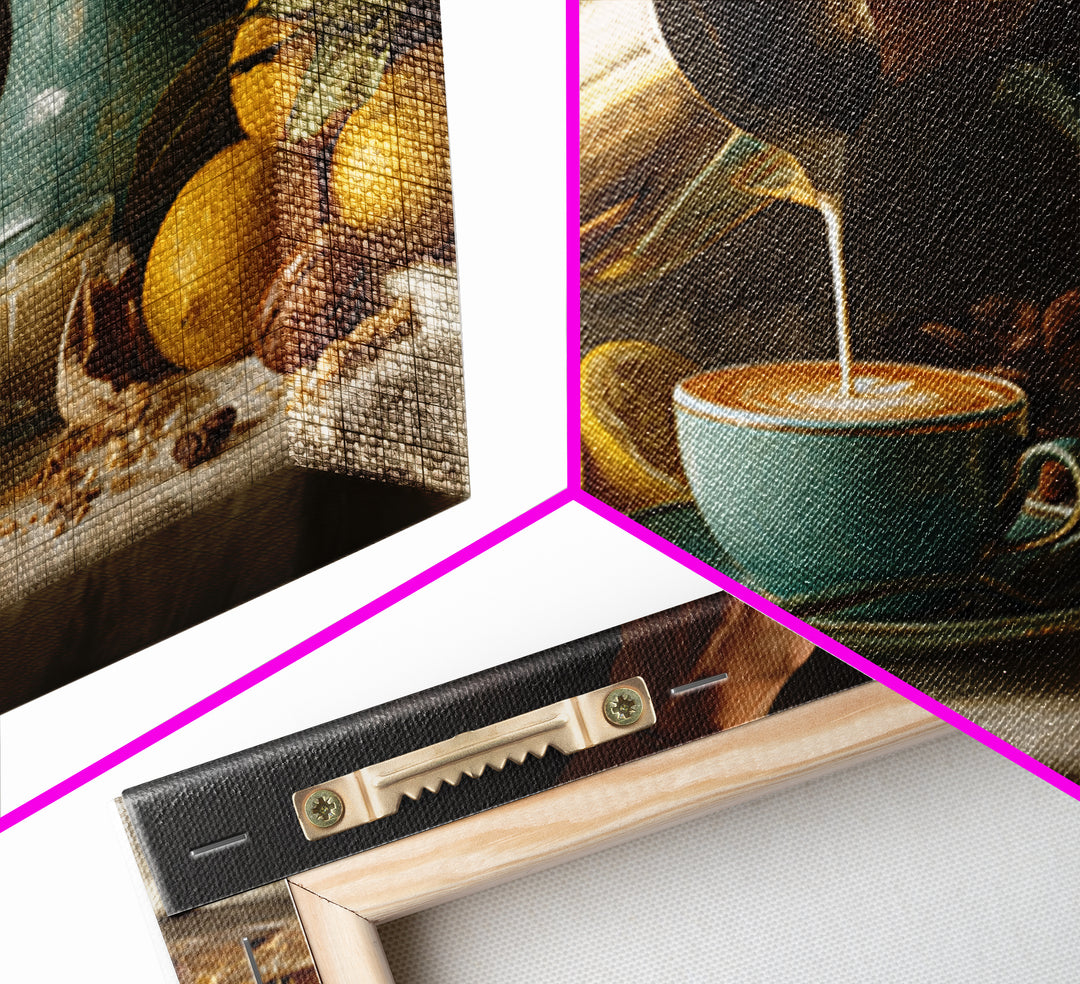 Barista Hands Pouring Milk into Espresso Framed Canvas Print, Coffee Shop Art, Minimalist Wall Art, Cafe Decor, Abstract Art, CSA-3x2-25
