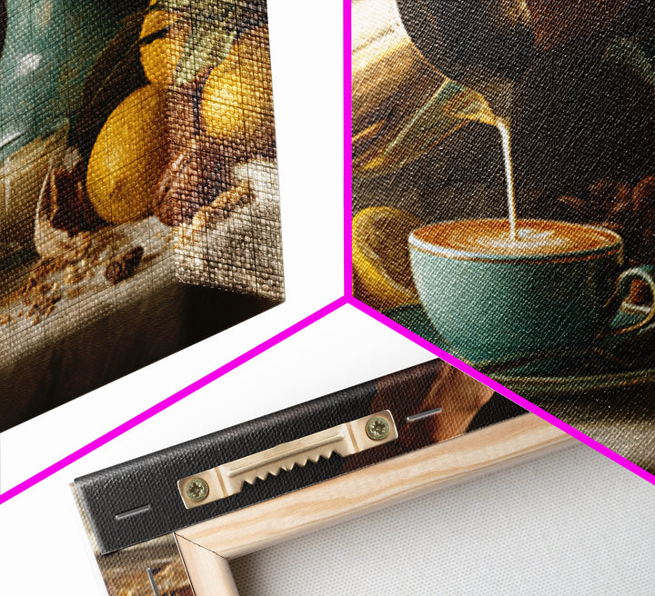 Barista Hands Pouring Milk into Espresso Framed Canvas Print, Coffee Shop Art, Minimalist Wall Art, Cafe Decor, Abstract Art, CSA-3x2-25