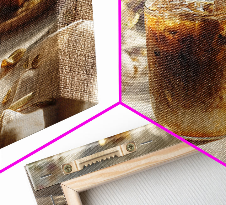 Iced Coffee Glass Framed Canvas Print, Coffee Shop Art, Contemporary Art, Cafe Decor, Cafe, Printable Art, Farmhouse Decor, CSA-3x2-39