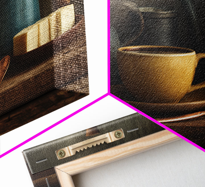 Moody Dark Roast Still Life Framed Canvas Print, Coffee Shop Art, Textured Painting, Cafe Decor, Fine Art, Cafe, Kitchen Decor, CSA-3x2-60