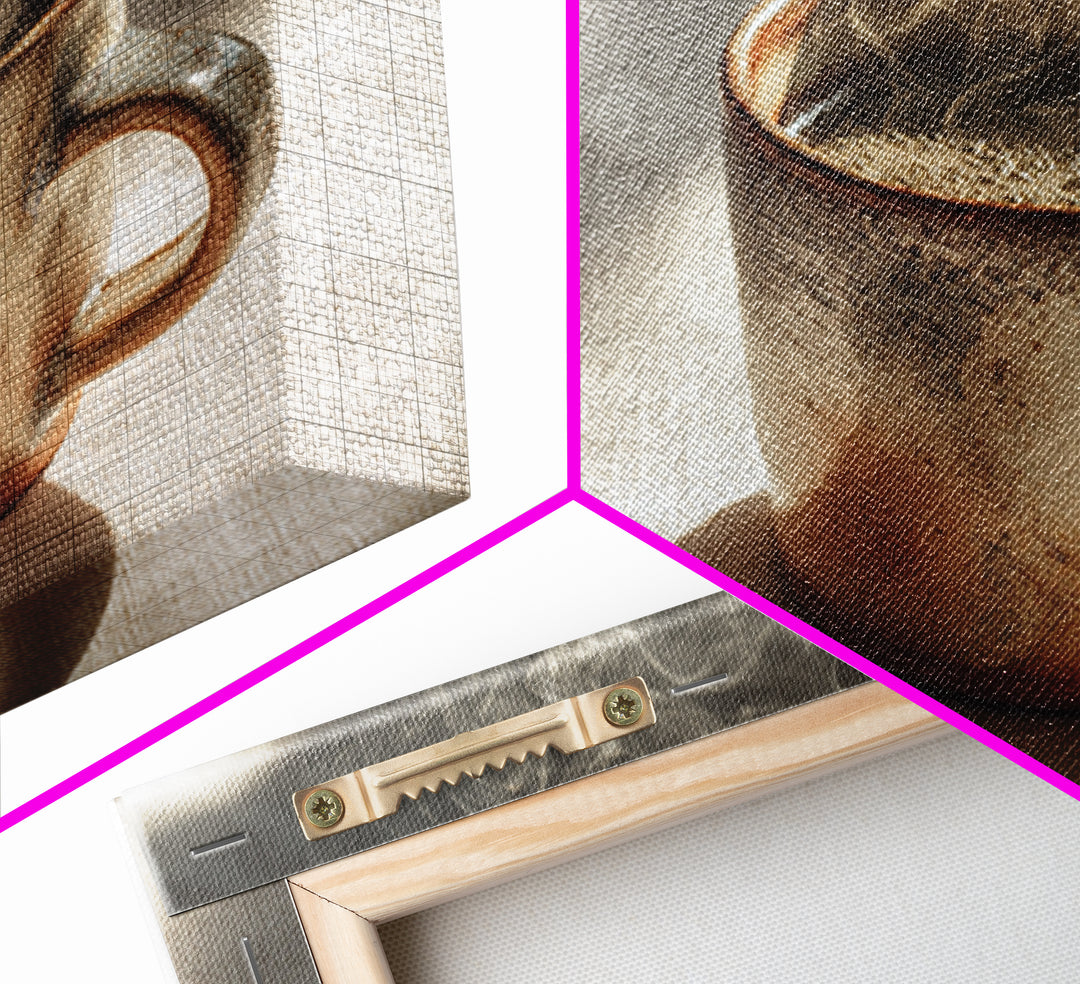 Espresso Cup with Rising Steam and Warm Framed Canvas Print, Coffee Shop Art, Room Decor, Cafe Decor, Fine Art, Cafe, CSA-3x2-77