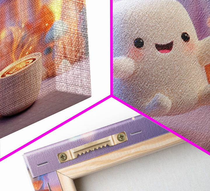 The Marshmallow Ghost, Storybook Halloween Art, Landscape Wall Art, Framed Canvas Print, Halloween Kids Decor, Whimsical Wall Art